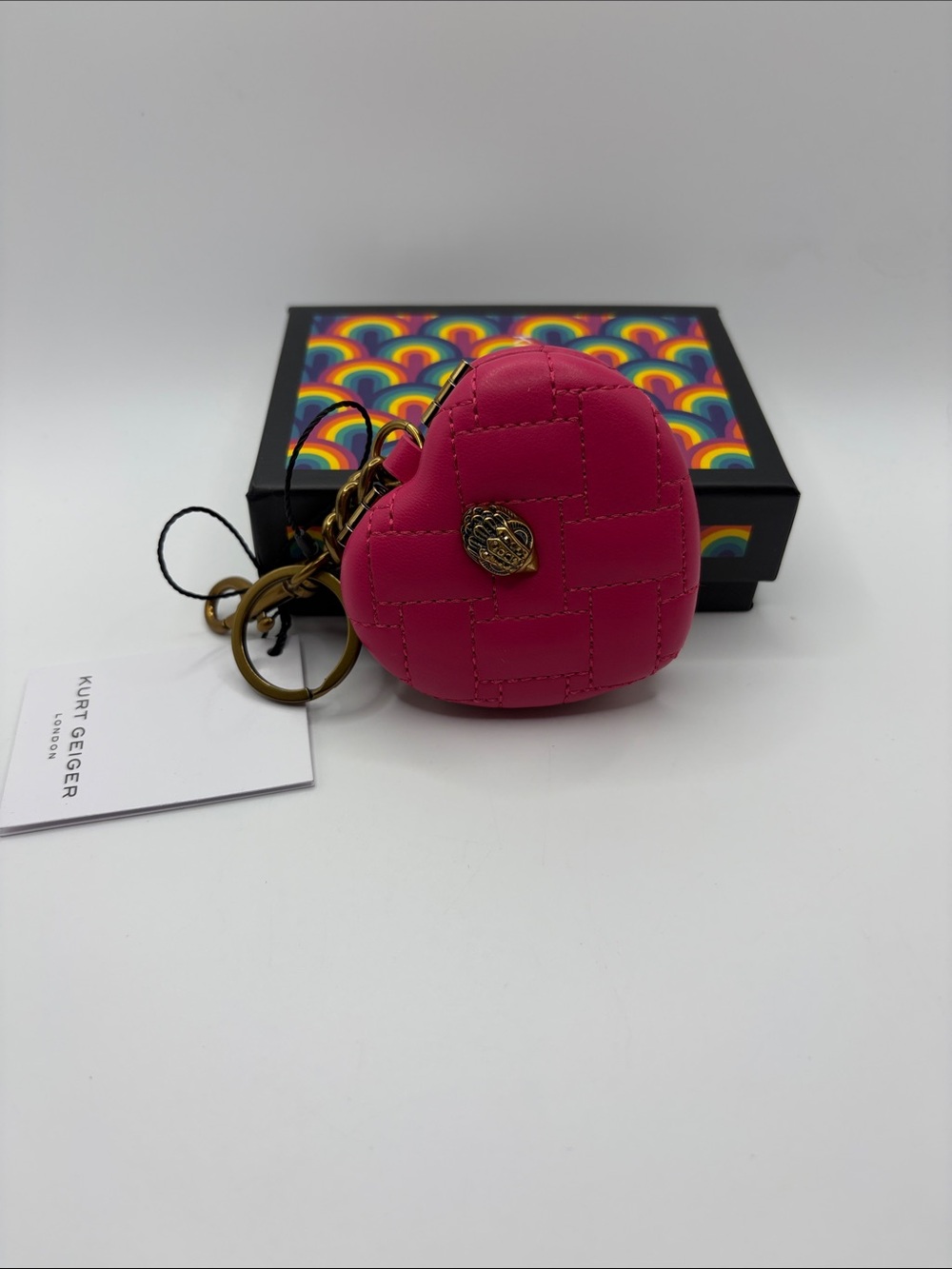 Kurt Geiger Pink Heart Keychain Mirror Bag Charm - Picture 3 of 3